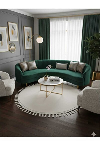 ALTUN CARPET MODERN KIREM YUVARLAK  PONPON SAÇAKLI POST PELÜŞ KAYMAZ TABAN HALI