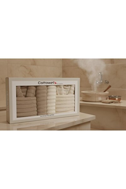 COTTOWEL'S Micro Cotton 6 Parça Aile Bornoz Seti / BEJ-KREM / / Bornoz/ Banyo...