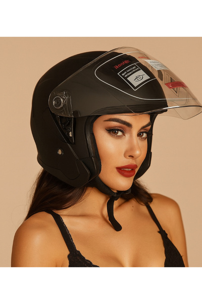 Palas Motor MOTOKASKK MAT SİYAH GÜNEŞ GÖZLÜKLÜ JK GÜNEŞ GÖZLÜKLÜ YARIM KASK / ECE SERTİFİKALI