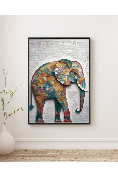 Rosaart Tablo| Ahşap Çerçeveli Tablo| Çerçeveli Poster|Mozaik Desenli Fil Tab...