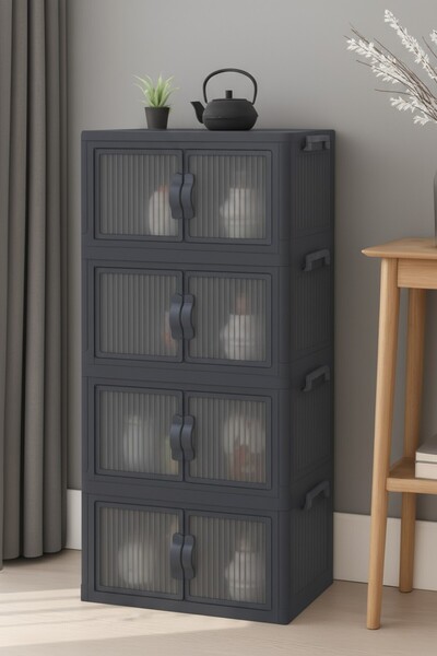 EVONİTA 4 Katlı Plastik Kapaklı Dolap – Çok Amaçlı Saklama & Ayakkabı Düzenleyici, Mutfak Banyo Balkon