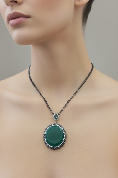 GLAMOURBAG Yeşim Zirkon Taşlı Doğal Taş Kolye Ucu