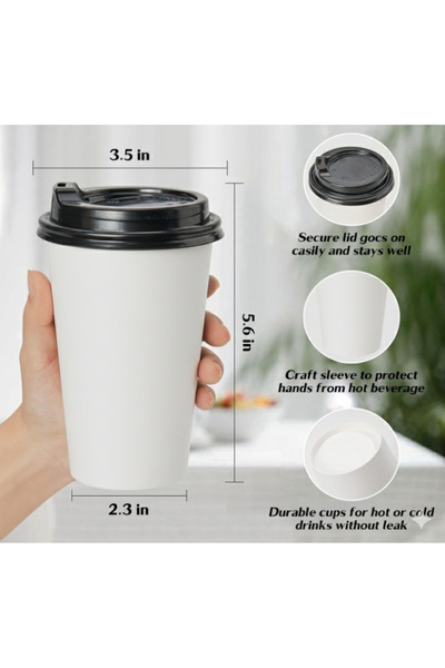 Miopack أكواب ورقية من الكرتون، سعة 355 مل (12 أونصة)، أغطية سوداء سميكة للغاية، 50 قطعة