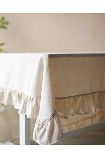 KaiHome مفرش طاولة مكشكش من الكتان الخام العضوي مقاس 150 × 150 سم