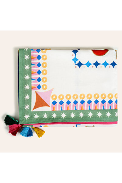 Zsa Zsa Zsu Nilüfer Dijital Baskılı Püsküllü Nakışlı Pamuk Masa Örtüsü 160x24...