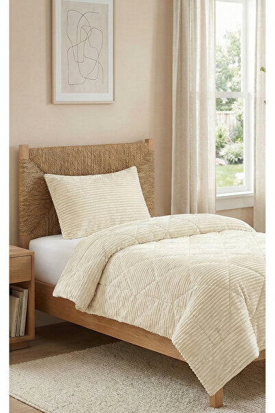 ALTINPAMUK طقم لحاف فردي من ويلسوفت مع غطاء وسادة كريمي كهدية