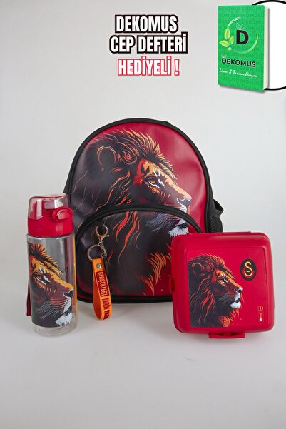 Galatasaray Dekomus Pocket Notebook with Gift Licensed Small Size 32 cm Kindergarten Bag, 500 ml Water Bottle and