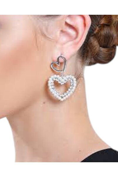 MODAMİRA AKSESUAR أقراط على شكل قلب مزينة باللؤلؤ والأحجار الكريمة |   نموذج ...