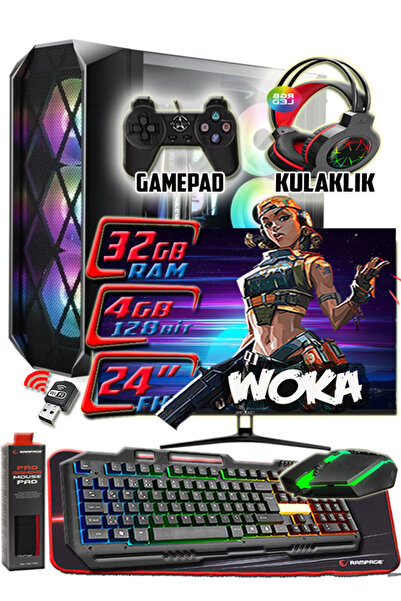 WARBOX WOKA 24" Curvet Monitör i3 6100 32gb DDR4 Ram 256gb Ssd 250gb Hdd R7 240-4gb E.kartı Gaming Takım PC