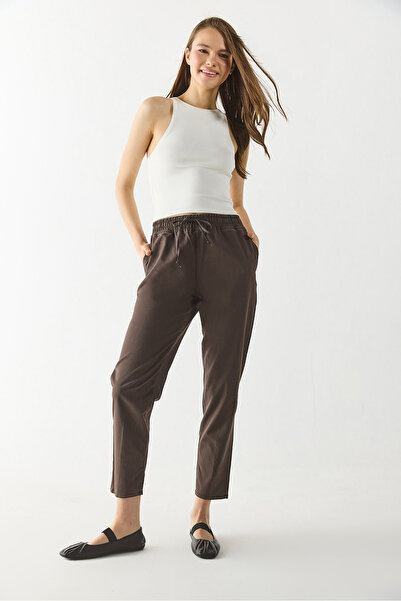 VENA Γυναικείο παντελόνι Alian με ελαστική μέση και ρίγες σουλφούρου - ρίγες από φλοιό δέντρου