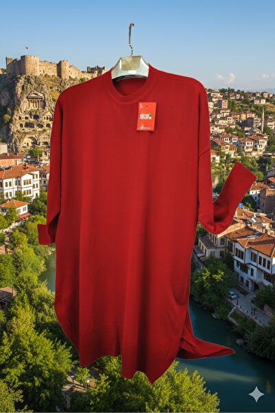 elma abone Super Battal Stuffy Knitted Tunic with Slits