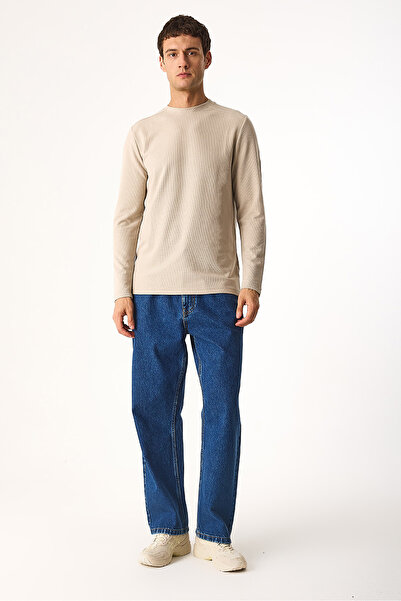 VENA Hanorac texturat pentru bărbați guler rotund Regular Fit tricou - Bej