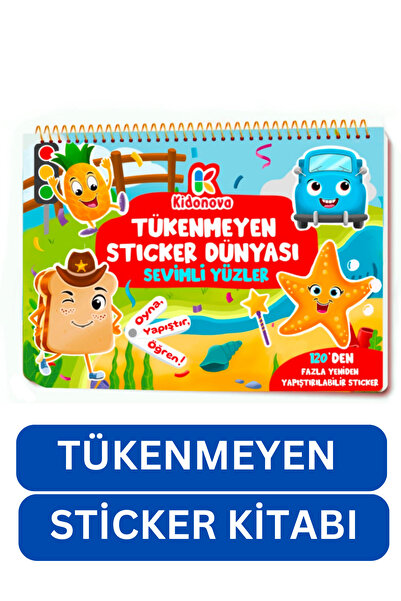 Kidonova Tükenmeyen Sticker Kitabım: Sevimli Yüzler (120+ Tekrar Kullanılabil...