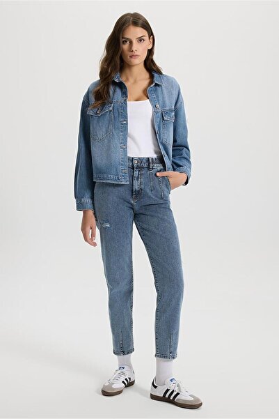 VENA Γυναικείο παντελόνι Norah σε σκούρο μπλε με ελαστική μέση και σκισίματα ...