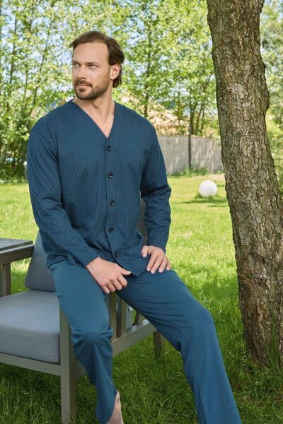 Aydoğan Men's buttoned pajamas 3470, cotton, Aydogan-Blue-M INTL