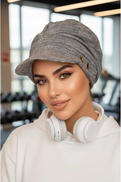 Aişe tesettür Kot Mavi Metal Detaylı Tesettür Şapka Bone