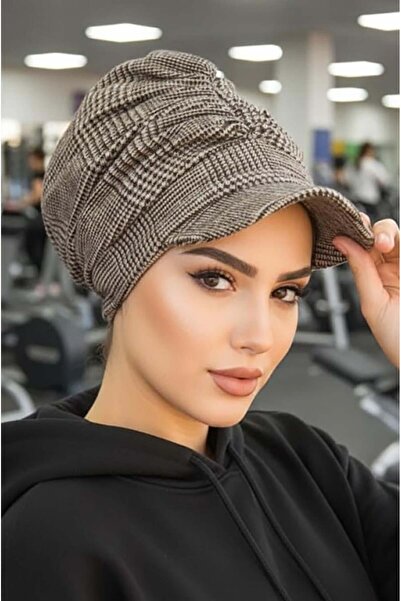 Aişe tesettür Bej Siyah Ekose Tesettür Şapka