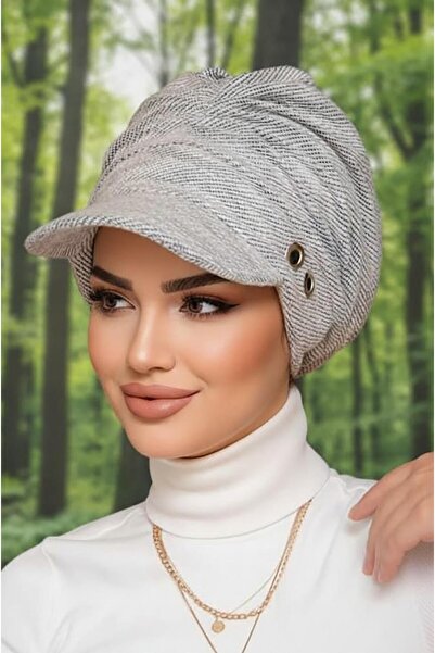 Aişe tesettür Kot Beyaz Metal Detaylı Tesettür Şapka Bone