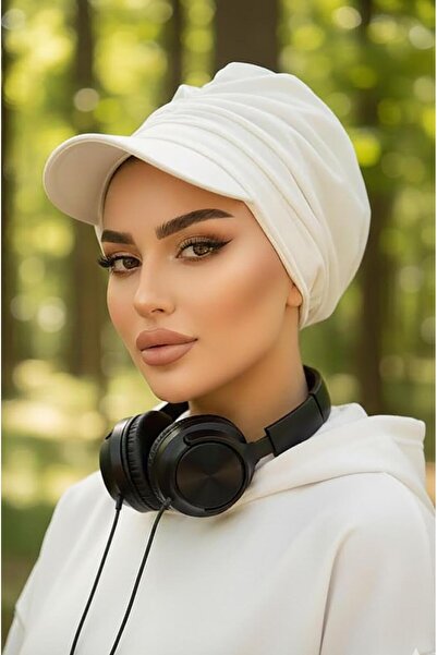 Aişe tesettür Kırık Beyaz Bantlı Şapka Bone