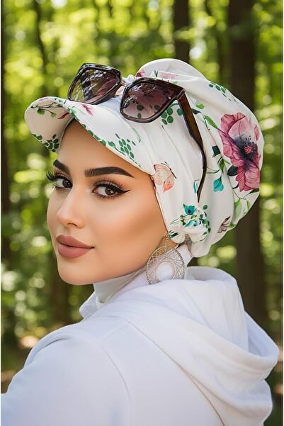 Aişe tesettür White Floral Patterned Hat Bonnet