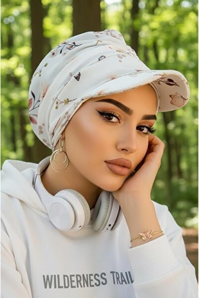 Aişe tesettür White Flower Pattern Hijab Hat Bonnet