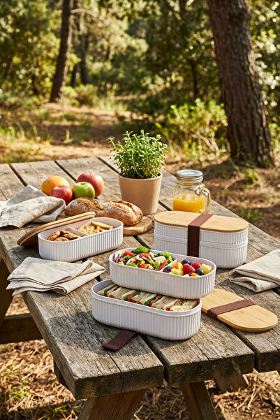 MAKRİ HOME 3Pcs 2-Piece Bamboo Lid Storage and Nutrition Box – 2 Layers, 20 X 9 X 5.5 cm