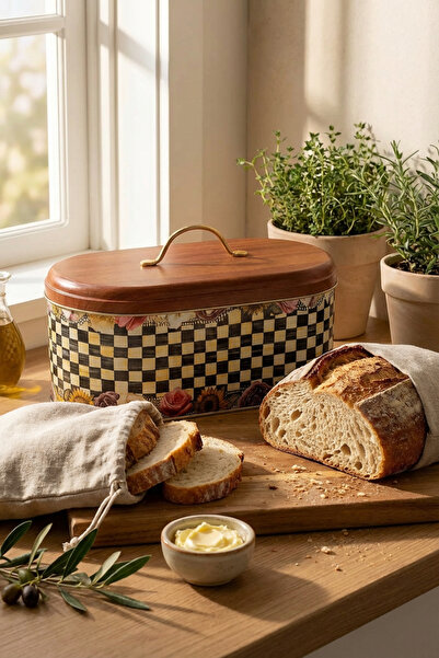 MAKRİ HOME وعاء خبز معدني - نمط زهور، إنتاج محلي، سلة خبز (34 سم × 19 سم × 16 سم)