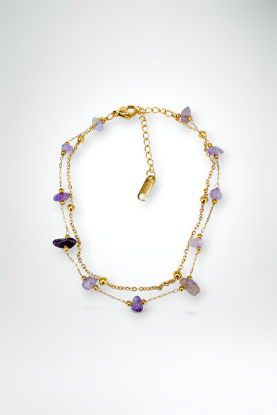 Stella Fortis Amethyst Stone Double Row Anklet |   Gold Chain