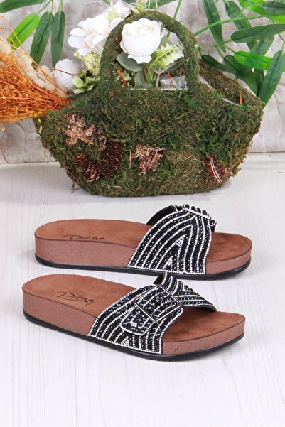 Pienn Anatomik Esnek Rahat Taşlı Boncuklu Tek Tokalı Kadın Terlik