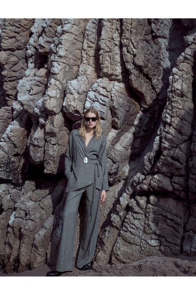 Koton X Şahika Ercümen - Flannel Fabric Long Sleeve Belted Double-Breasted Kimono Shirt