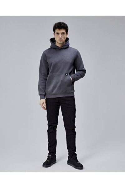 trender cu glugă Kangaroo Pocket 3 Thread Ş cu căptușeală din fleece Antracit...