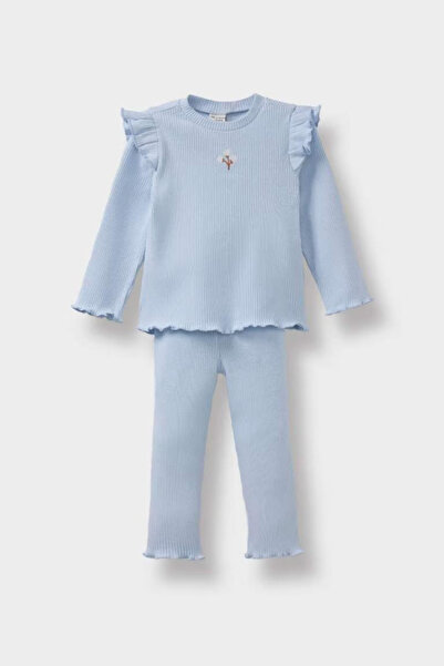 DeFacto طقم مكون من قطعتين تي شيرت قصير بأكمام طويلة وقميص قصير للفتيات الصغي...