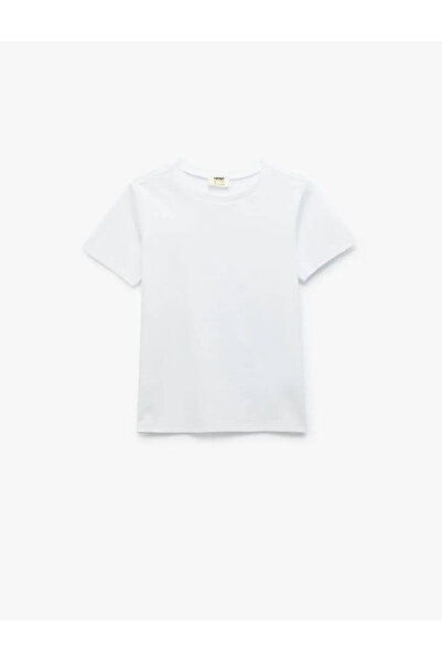 Koton Βαμβακερό κοντομάνικο μπλουζάκι με λαιμόκοψη