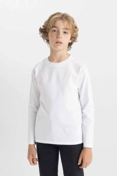 DeFacto Ανδρικό μακρυμάνικο μπλουζάκι Crew Neck Basic White Boy K1686A6/WT34