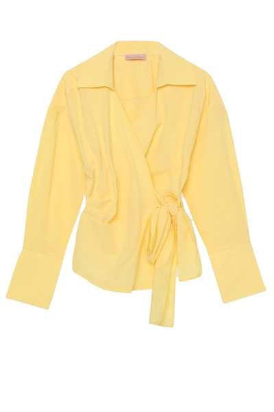 Quzu بلوزة نسائية بتفاصيل ربط أمامية BLZ00130 أصفر
