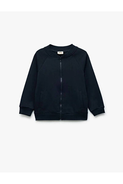 Koton Základní mikina na zip s dlouhým rukávem a kapsou