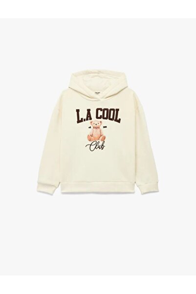 Koton Uzun Kollu Ayıcık Baskı Detaylı Şardonlu Oversize Kapşonlu Sweatshirt