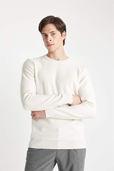 DeFacto Standard Fit Crew Neck Knitwear Stone Men's Sweater C9618Ax/Bg734