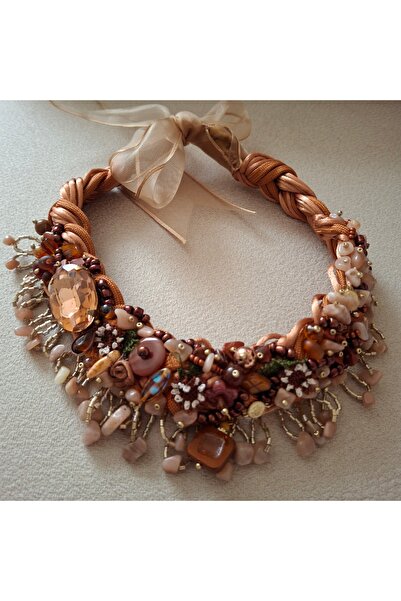 azra takı tasarım Handmade Authentic Design Natural Stone Short Bitter Coffee Women Necklace Only 1Pcs