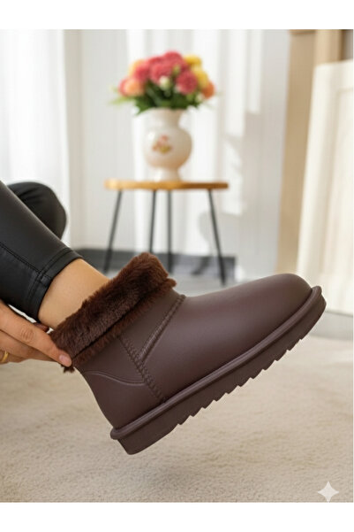 Tamdabu Ayakkabı KAHVERENGİ SU GEÇİRMEZ İÇİ KÜRKLÜ KISA KADIN HAFİF YAĞMUR BO...