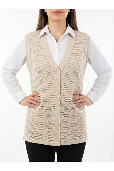 F&D Tekstil Women's Mother Lace-Like Knit Slit Mercerized Vest