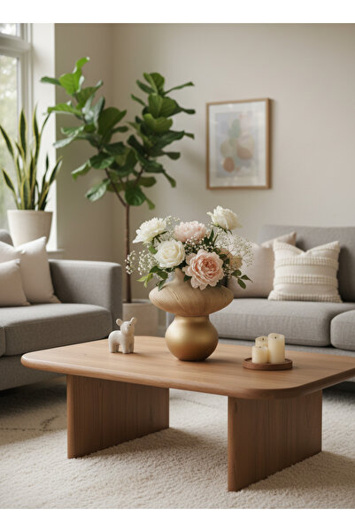 Living مزهرية سيراميك أنيقة، لون بيج وذهبي، 30 سم