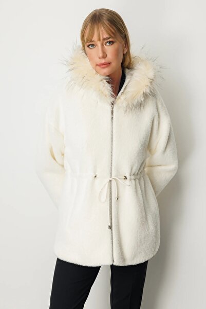 Ekol Kapüşonlu Peluş Kaban Ekru 6029-26k