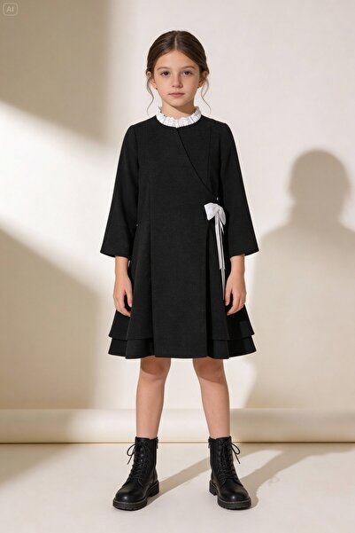 Augie Leauphant Antrasit Fiyonk Detaylı Anvelop Elbise