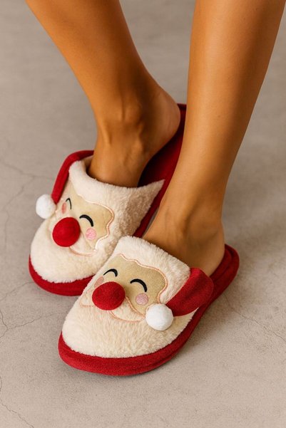 STOCON Fluffy House Slippers with Santa Claus Figure, Christmas Special Design House Slippers, Non-Slip Sole