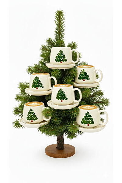 Gezdikçe Bilelim 6'LI TABAKLI ÇAM AĞACI YILBAŞI KUPA SETİ, El Yapımı Seramik Kupa, Seramik Kupa