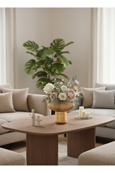 Living مزهرية سيراميك بتصميم فريد، لون ذهبي وبيج، 30 سم