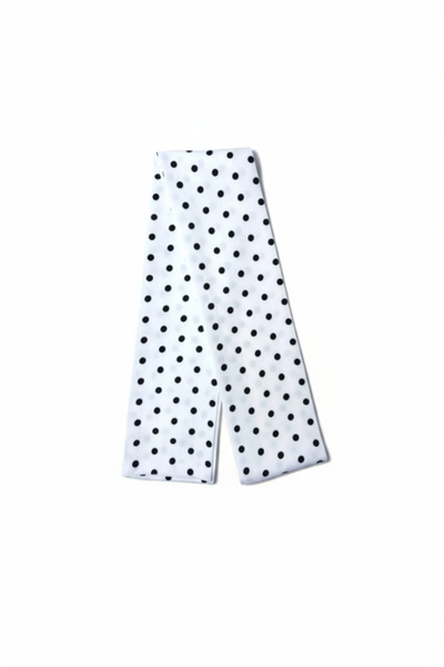 maia Beyaz Siyah Puantiye Desenli Viskon Fular – 100×7 cm – İnce ve Yumuşak Dokulu