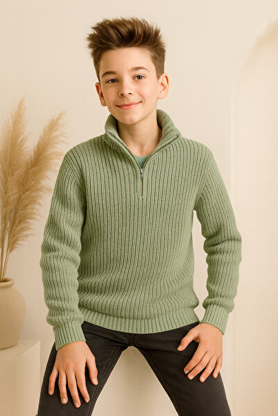 Cloudy Kids Erkek Çocuk Fermuarlı Boğazlı Yaka Triko Kazak