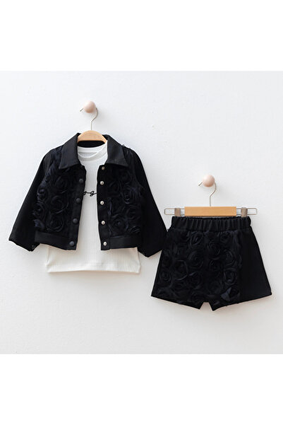 My Lusa Baby طقم بناتي من بينجول مكون من 3 قطع بتفاصيل وردية – جاكيت، قميص قط...